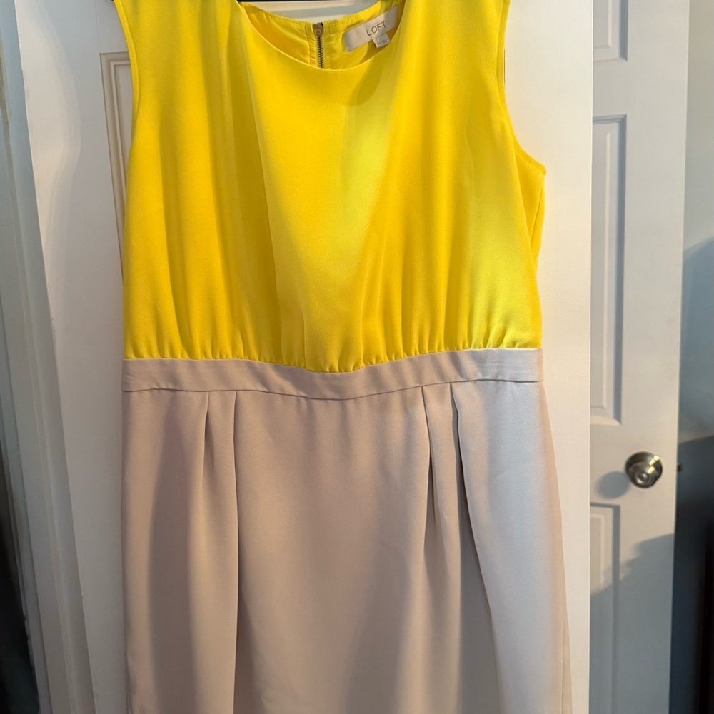 LOFT Vibrant Yellow and Soft Cream Midi Dress